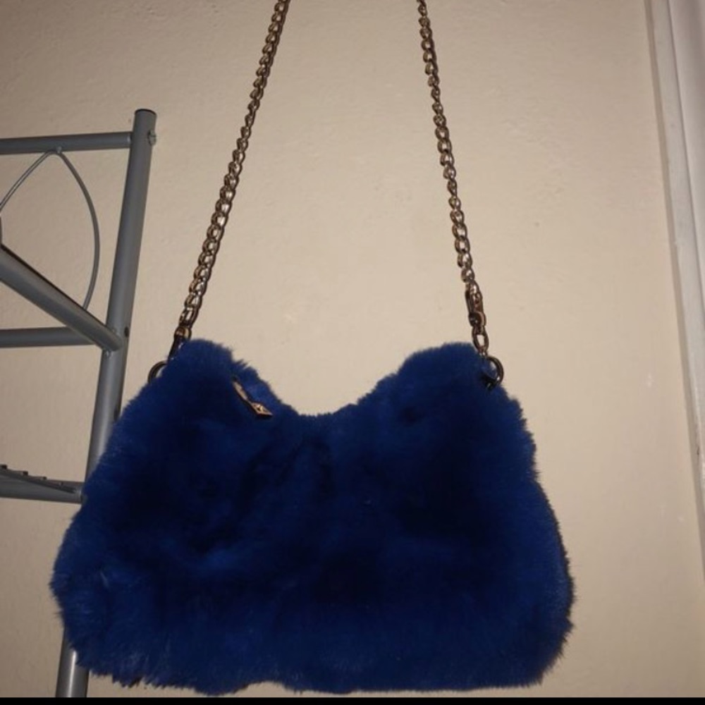Blue furry purse